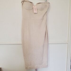 House Of CB London Dress Women's PIA Strapless Suede Beige Off White New w/ Flaw